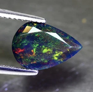 Natural 1.72ct 12.2x8.5mm Pear Cut Floral Flash Play Of Color Black Opal Amazing - Picture 1 of 3