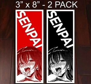 Senpai Vertical Anime Girl Waifu Slap Sticker Vinyl Decal Car Laptop - 2 Pack - Picture 1 of 2