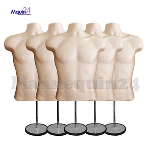 5 Pack Flesh Mannequin Male Torso Dress Forms + 5 Table Top Stands + 5 Hangers - Picture 1 of 6