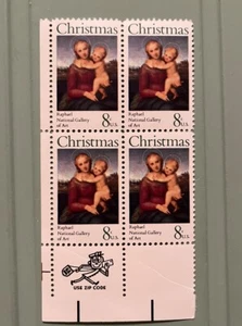 Block of 4 U.S. Christmas Stamps featuring Raphael’s Madonna & Child - Picture 1 of 1