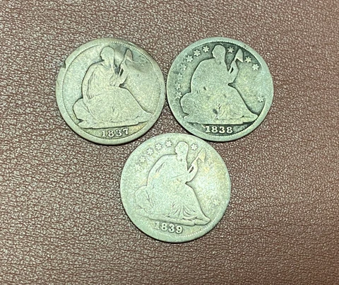1837, 1838, 1839 U.S silver Half Dimes**** Cover