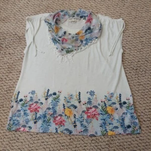 One World Live and Let Live Floral Shirt w Scarf XXL Blouse NWOT - Picture 1 of 10