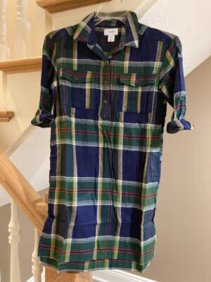 Old Navy NWT Size XS (5) Little Girl Blue/Green/Yellow Plaid Flannel Shirt Dress - Image 1 of 4