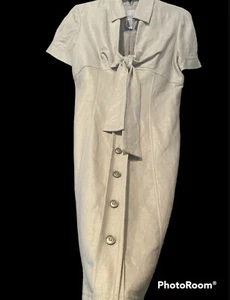 VTG Donna Morgan Dress Womens 6 Linen Cotton Beige Shimmer Lined Boho Chic Y2K - Picture 1 of 12