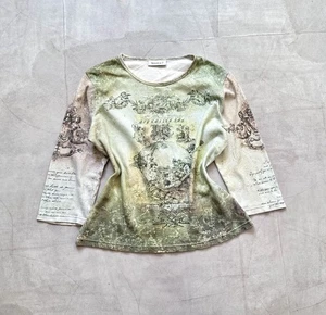 00s Bohemian Hysteric Glamour Style Y2K 3/4 Sleeve T Shirt Cop Copine Vibe - Picture 1 of 11
