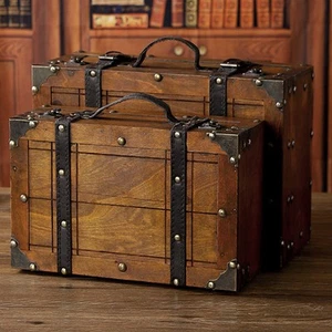 Wooden Box Vintage Multifunctional Distressed Wood Storage Trunk Alloy Fittings - Picture 1 of 12