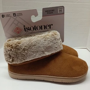 Isotoner Faux Fur Boot Slippers Women's Size L 8.5-9 Cognac Memory Foam - Picture 1 of 6