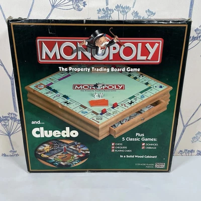 Monopoly and Cluedo Plus 5 Classic Games in a Solid Wood Cabinet  - Image 1 of 4