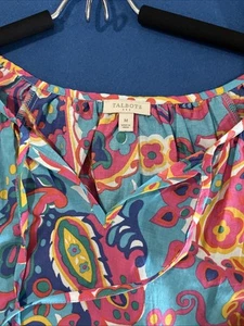 Talbots Cotton Over-Sized Top Size M Blue / Pink Paisley Southwest Beach Hippie - Picture 1 of 9