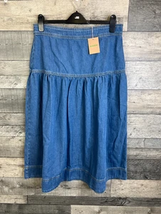 Boden Denim Midi Skirt Size UK 14 Blue Yoke Detail Casual Everyday Fit & Flare - Picture 1 of 10