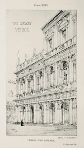 c1925 Italian Architecture Print of VENICE - THE LIBRARY - Picture 1 of 3