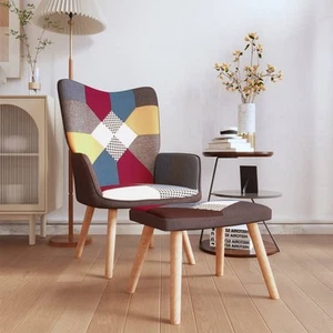 vidaXL Poltrona Relax con Poggiapiedi in Tessuto Patchwork - Foto 1 di 10