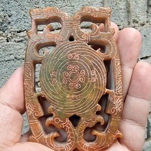 Chinese jade Antique hand-carved necklace Ancient double dragon card statue3540 - Picture 1 of 6