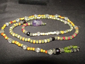 29” Multi Colored Semi-Precious Stone Beaded Necklace Polished Gemstones Silver - Picture 1 of 11