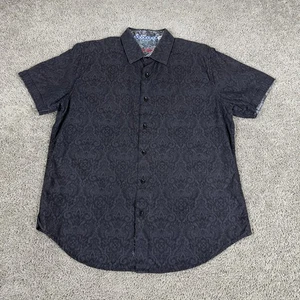 Robert Graham Shirt Mens Large Black Classic Fit Short Sleeve Paisley Jacquard - Picture 1 of 10