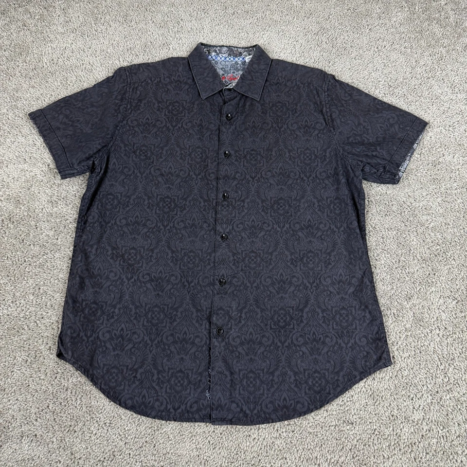 Robert Graham Shirt Mens Large Black Classic Fit Short Sleeve Paisley Jacquard - Image 1 of 4