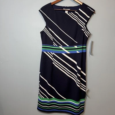 Vestido London Times Rayas Azul Blanco Verde. Elástico. Cremallera lateral. Nuevo con etiquetas. Talla 10 Foto 1 de 4