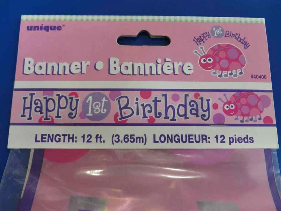 Primer Cumpleaños Ladybug Animal Rosa 1er Cumpleaños Fiesta Decoración Lámina Banner Foto 1 de 1