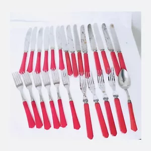 Lote de 25 cuchillos de cena, tenedores, cuchara sopera mango rojo de acero inoxidable sin igual - Imagen 1 de 8