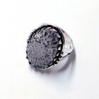 Natural Black Coral Silver Ring Handmade Jewelry US Size 6.75''-A