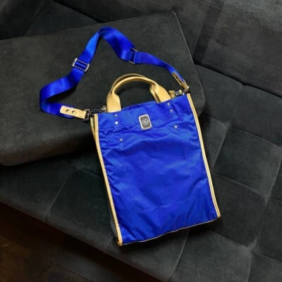 Rare Diesel Tote Bag Blue Nylon Leather Trim Y2K Unisex Shopper Logo Detail - Image 1 of 4