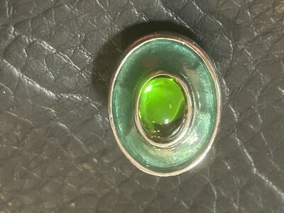Givenchy Silver Tone Stud Clip on Single Earring Green Enamel Glass Cabochon - Image 1 of 4