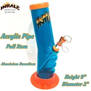 INHALE®️2x9" GRIP ACRYLIC HOOKAH WATER PIPE WITH PULL STEM MADE IN THE USA - Picture 1 of 4