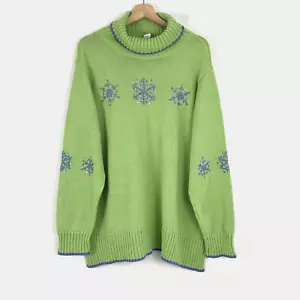 VTG The Quacker Factory Sweater Green Purple Snowflakes Sequins Size 3X Holidays - Picture 1 of 12