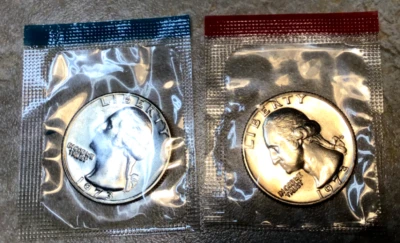 1973-P & 1973-D BU US Mint Set Washington Quarters, 2 coins, in US Mint Cello - Image 1 of 2