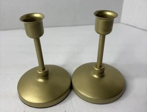 Set Of 2 Matte Gold Candle Holders Solid Iron & Heavy Base - CMGM Collections - Picture 1 of 7