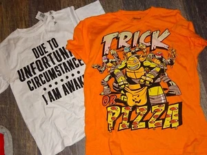 boy LOT 2 t-shirt NWT Ninja turtles Halloween funny I'm awake tee MEDIUM 7 - 8 - Picture 1 of 6