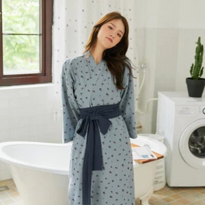 New Chinese Japanese Ladies Blue With Floral Prints Kimono Robe Gown ladpj350 - Picture 1 of 2