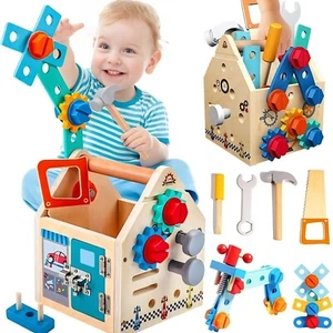 Montessori Wooden Toolbox Set Toys Sensory BusyBoard for Toddler Birthday gift - Picture 1 of 12