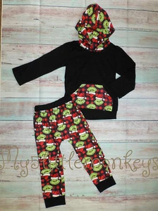 NEW Grinch Hooded Sweatshirt Boys Boutique Christmas Outfit - Picture 1 of 3