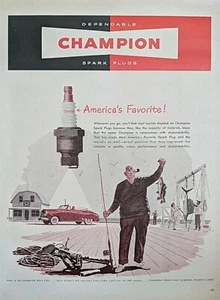 1949 Vintage Champion Spark Plug Print Ad. Man Fishing. - Picture 1 of 1