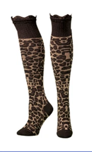 Blazin Roxx Women's Brown Leopard with Polka Dot Top Socks 3 Pair - Picture 1 of 1