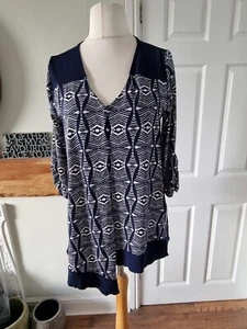 Nina Leonard Navy/white Silky Jersey Top Uk Large Bnwt Cruise, Holiday, Party - Picture 1 of 11