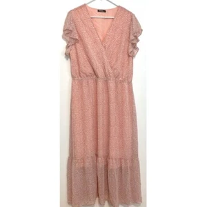 FASHION Flowy Midi Tiered Ditsy Floral Dress Rose Pink Faux Wrap XXL - NO BELT - Picture 1 of 13