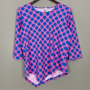Lulu-B Asymmetrical Smooth Knit Top Women’s Size M Nautical Rope Print Colorful - Picture 1 of 7