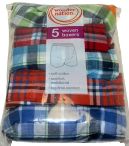 New Boys Small 6-7 Plaid Woven Boxers 5 Pack Wonder Nation Cotton/Poly - Picture 1 of 2