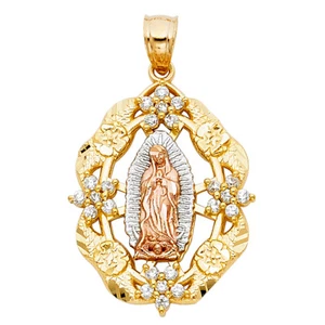 14K Tri Tone Gold Vintage Virgin Mary Guadalupe Pendant Charm For Necklace Chain - Picture 1 of 1