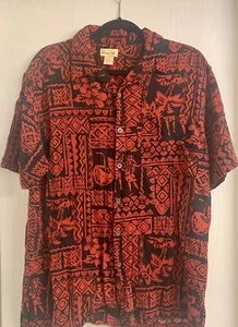 Panama Jack Rayon Hawaiian Shirt Red & Black , Floral/Hula Dancer, Men’s Size L - Picture 1 of 4