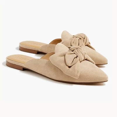 Zapatos planos para mujer J Crew Factory de gamuza sintética con moño talla 7 beige Foto 1 de 4