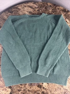 Lands End Ribbed Cotton Crewneck Sweater Vintage Made In USA Green XL - Picture 1 of 5