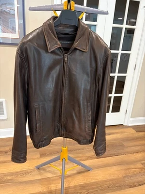 Andrew Marc Leather Bomber Jacket Mens L Brown w/ Wool Liner Winter Coat '90's - Image 1 of 4