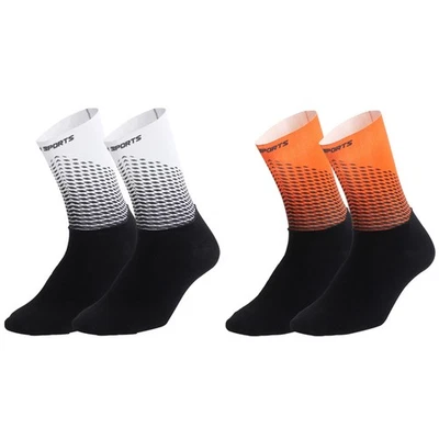 2Pairs Cycling Socks Riding Bicycle Bike Sports Ankle Socks XC MTB Orange White - Image 1 of 4