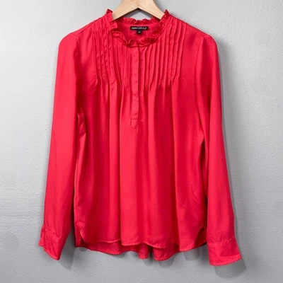 J. Blusa Crew Mercantile Pintuck Talla 10 Volantes Cuello Plisado Rojo Twee Preppy Foto 1 de 4