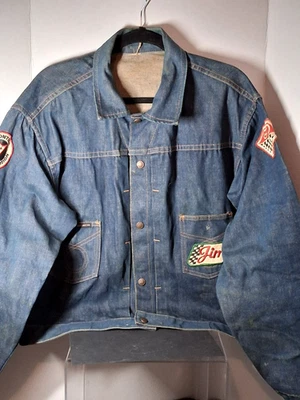 Vintage Burlington Blue Denim Waist Jacket Mens Large~ONE OWNER~with Car Patches - Image 1 of 4