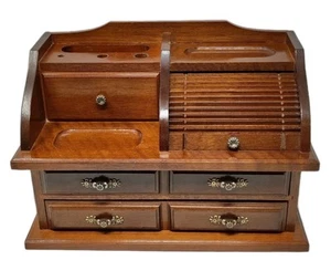 De Colección Mini Madera Enrollable Escritorio Cómoda Valet Joyero Organizador Terciopelo Dorado MCM - Imagen 1 de 15