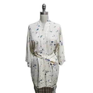 Vtg Victoria's Secret Floral Satin Kimono Robe Womens OS 100% Silk Belt Intimate - Picture 1 of 17